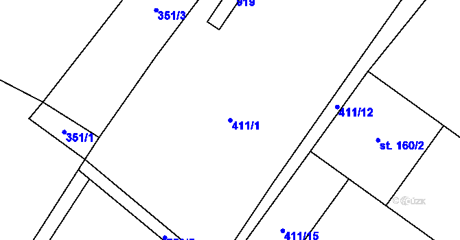Parcela st. 411/1 v KÚ Střelice u Litovle, Katastrální mapa