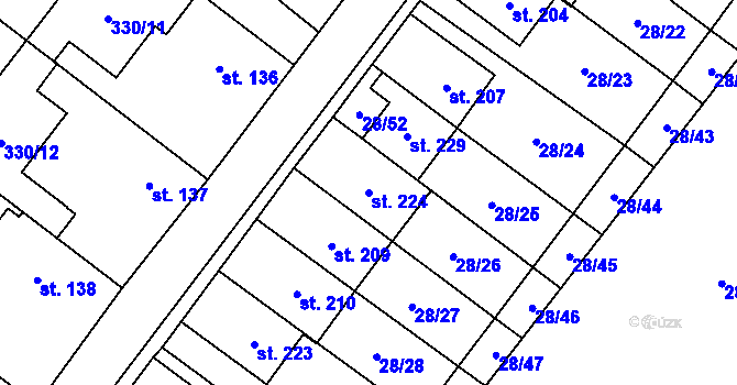 Parcela st. 224 v KÚ Střelice u Litovle, Katastrální mapa