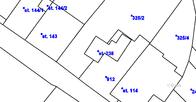 Parcela st. 238 v KÚ Střelice u Litovle, Katastrální mapa