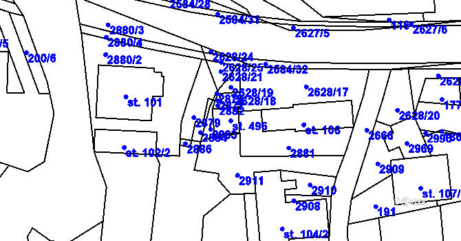 Parcela st. 496 v KÚ Střelná na Moravě, Katastrální mapa