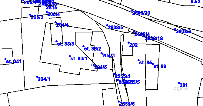 Parcela st. 204/3 v KÚ Střelná na Moravě, Katastrální mapa