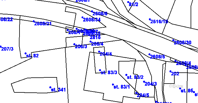 Parcela st. 204/4 v KÚ Střelná na Moravě, Katastrální mapa
