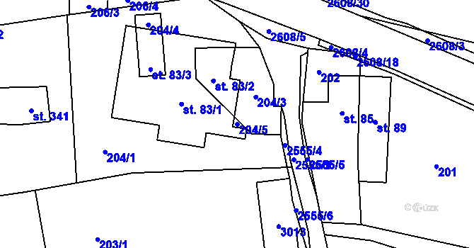 Parcela st. 204/5 v KÚ Střelná na Moravě, Katastrální mapa