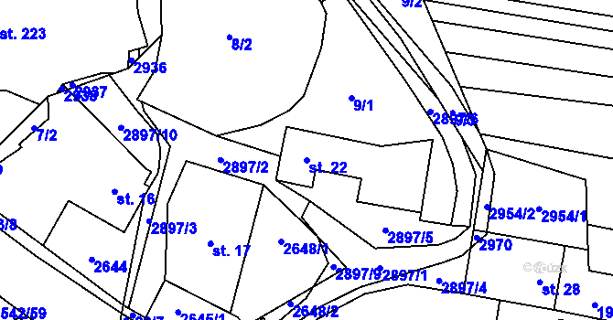 Parcela st. 22 v KÚ Střelná na Moravě, Katastrální mapa