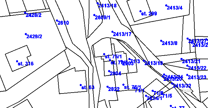 Parcela st. 75/1 v KÚ Střelná na Moravě, Katastrální mapa