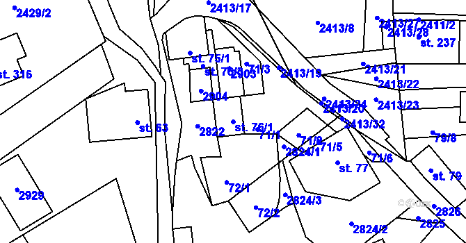 Parcela st. 76/1 v KÚ Střelná na Moravě, Katastrální mapa