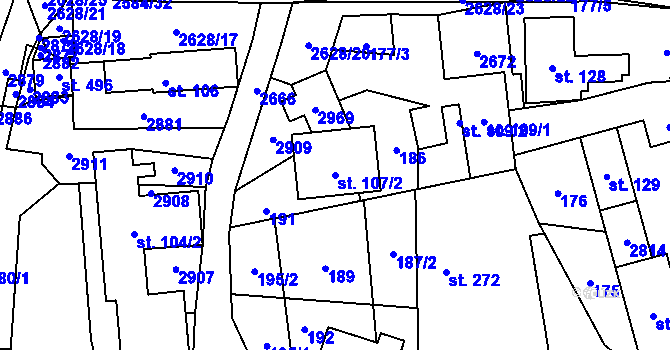 Parcela st. 107/2 v KÚ Střelná na Moravě, Katastrální mapa