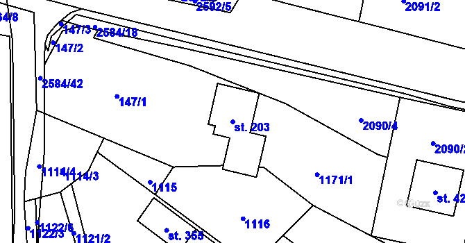 Parcela st. 203 v KÚ Střelná na Moravě, Katastrální mapa
