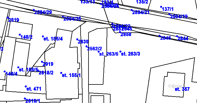Parcela st. 263/5 v KÚ Střelná na Moravě, Katastrální mapa