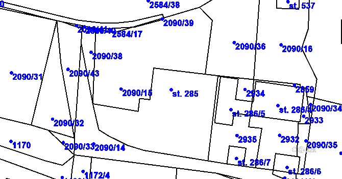 Parcela st. 285 v KÚ Střelná na Moravě, Katastrální mapa