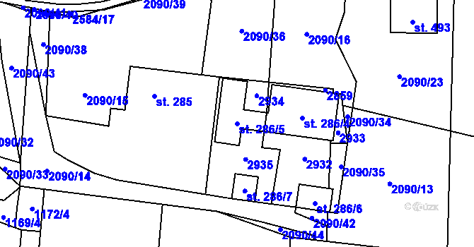 Parcela st. 286/5 v KÚ Střelná na Moravě, Katastrální mapa