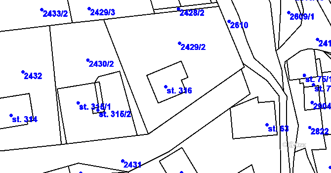 Parcela st. 316 v KÚ Střelná na Moravě, Katastrální mapa