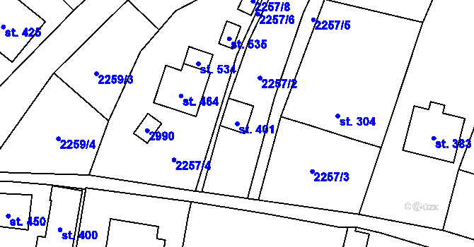 Parcela st. 401 v KÚ Střelná na Moravě, Katastrální mapa