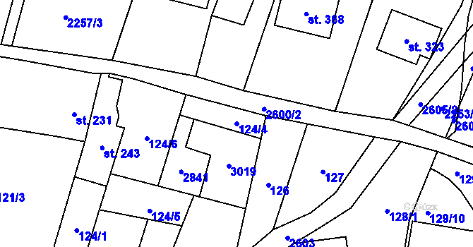Parcela st. 124/4 v KÚ Střelná na Moravě, Katastrální mapa