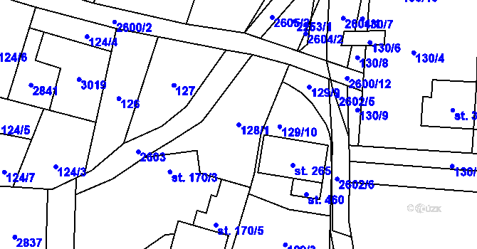 Parcela st. 128/1 v KÚ Střelná na Moravě, Katastrální mapa
