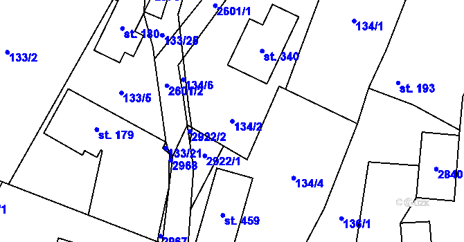 Parcela st. 134/2 v KÚ Střelná na Moravě, Katastrální mapa