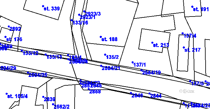 Parcela st. 135/2 v KÚ Střelná na Moravě, Katastrální mapa