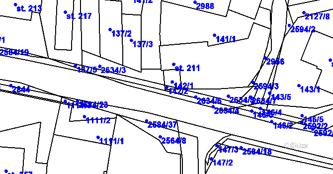 Parcela st. 142/2 v KÚ Střelná na Moravě, Katastrální mapa
