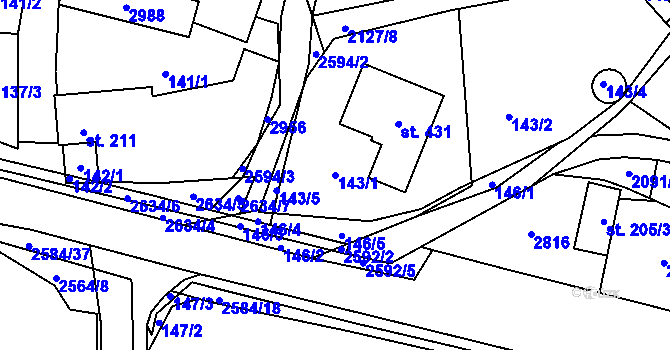 Parcela st. 143/1 v KÚ Střelná na Moravě, Katastrální mapa