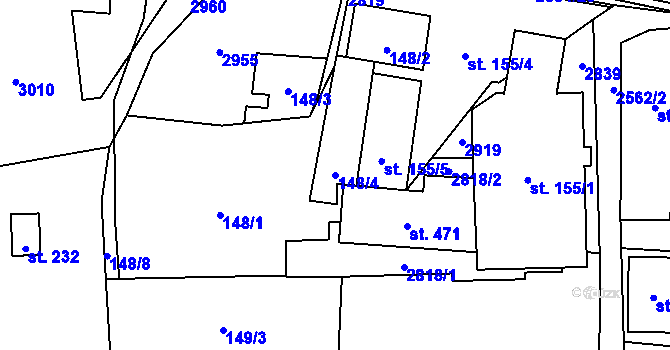 Parcela st. 148/4 v KÚ Střelná na Moravě, Katastrální mapa