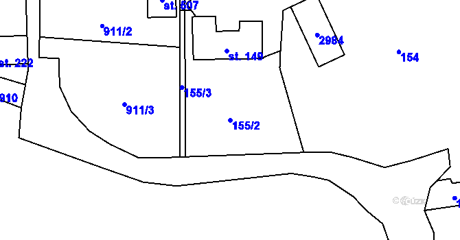 Parcela st. 155/2 v KÚ Střelná na Moravě, Katastrální mapa
