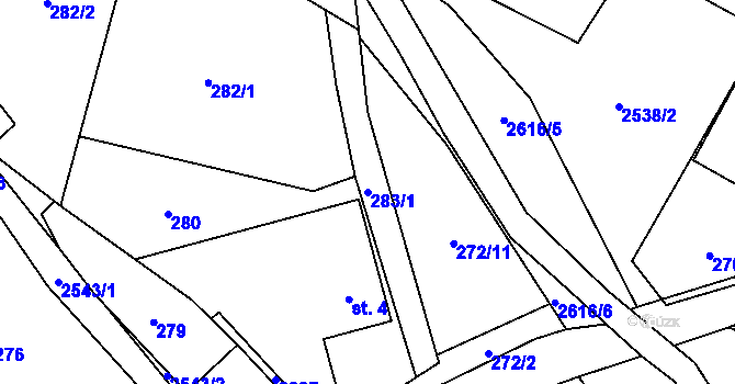 Parcela st. 283/1 v KÚ Střelná na Moravě, Katastrální mapa