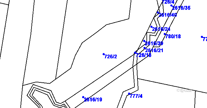 Parcela st. 726/2 v KÚ Střelná na Moravě, Katastrální mapa