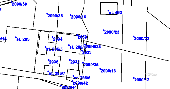 Parcela st. 2090/34 v KÚ Střelná na Moravě, Katastrální mapa