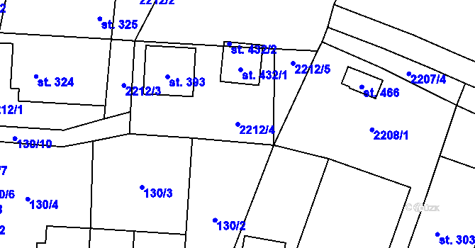 Parcela st. 2212/4 v KÚ Střelná na Moravě, Katastrální mapa