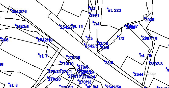 Parcela st. 2542/5 v KÚ Střelná na Moravě, Katastrální mapa