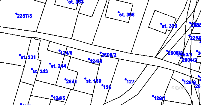 Parcela st. 2600/2 v KÚ Střelná na Moravě, Katastrální mapa