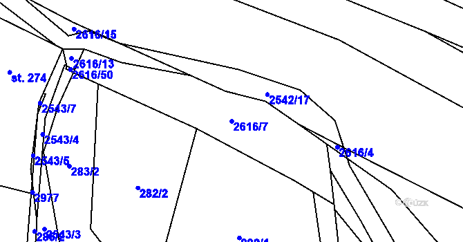 Parcela st. 2616/7 v KÚ Střelná na Moravě, Katastrální mapa