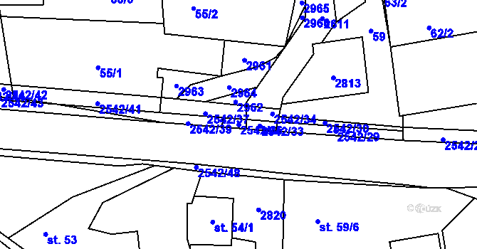 Parcela st. 2542/36 v KÚ Střelná na Moravě, Katastrální mapa