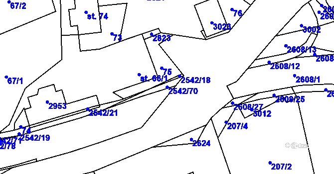 Parcela st. 2542/70 v KÚ Střelná na Moravě, Katastrální mapa