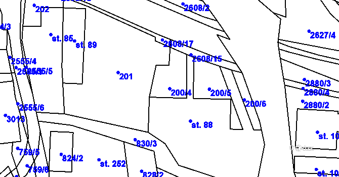 Parcela st. 200/4 v KÚ Střelná na Moravě, Katastrální mapa