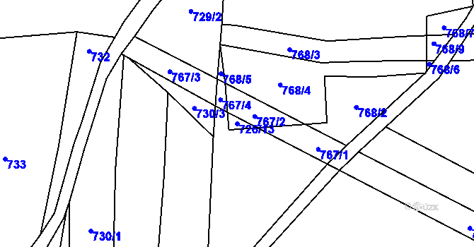 Parcela st. 726/13 v KÚ Střelná na Moravě, Katastrální mapa