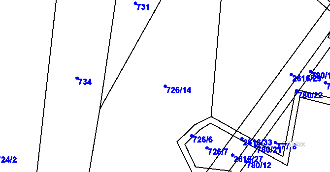 Parcela st. 726/14 v KÚ Střelná na Moravě, Katastrální mapa