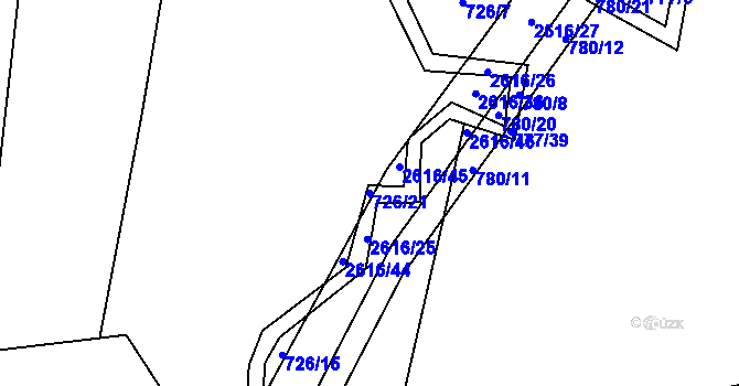Parcela st. 726/21 v KÚ Střelná na Moravě, Katastrální mapa