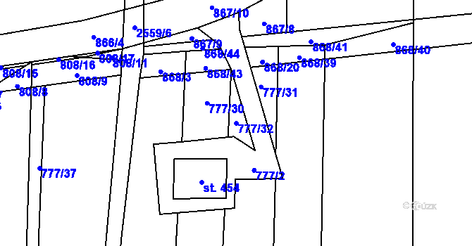 Parcela st. 777/32 v KÚ Střelná na Moravě, Katastrální mapa