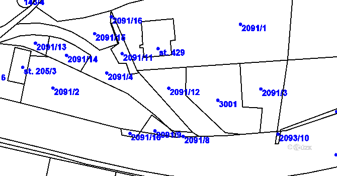 Parcela st. 2091/12 v KÚ Střelná na Moravě, Katastrální mapa