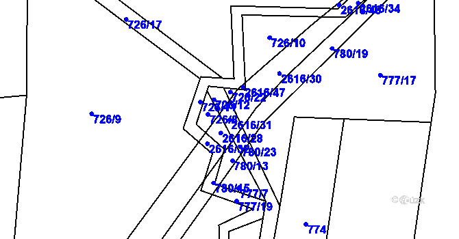 Parcela st. 2616/31 v KÚ Střelná na Moravě, Katastrální mapa