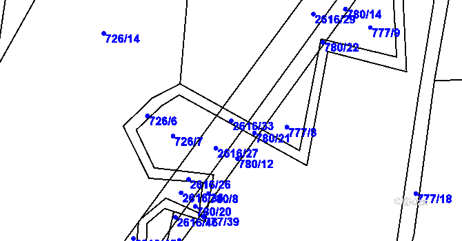 Parcela st. 2616/33 v KÚ Střelná na Moravě, Katastrální mapa