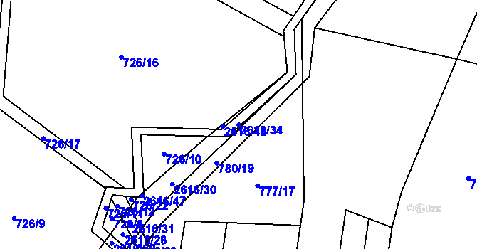 Parcela st. 2616/34 v KÚ Střelná na Moravě, Katastrální mapa