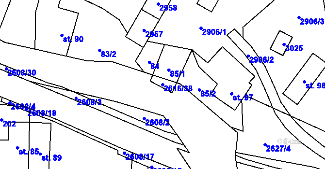 Parcela st. 2616/38 v KÚ Střelná na Moravě, Katastrální mapa