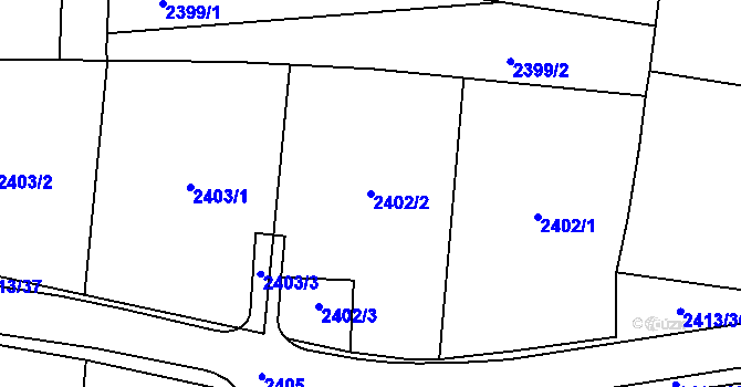 Parcela st. 2402/2 v KÚ Střelná na Moravě, Katastrální mapa