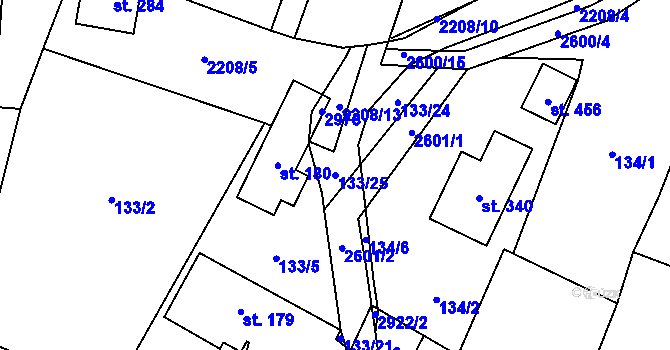Parcela st. 133/25 v KÚ Střelná na Moravě, Katastrální mapa
