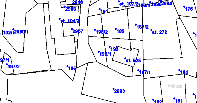 Parcela st. 195/1 v KÚ Střelná na Moravě, Katastrální mapa