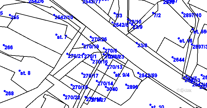 Parcela st. 270/25 v KÚ Střelná na Moravě, Katastrální mapa