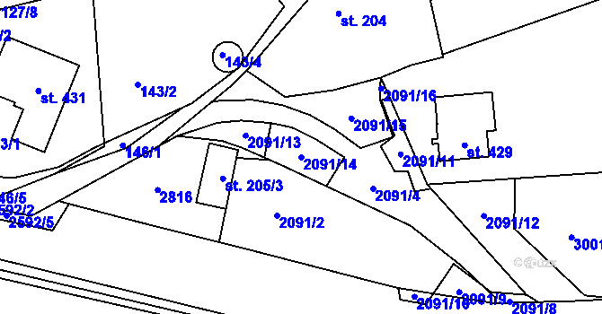 Parcela st. 2091/14 v KÚ Střelná na Moravě, Katastrální mapa