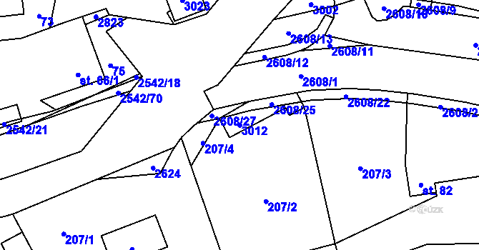Parcela st. 3012 v KÚ Střelná na Moravě, Katastrální mapa